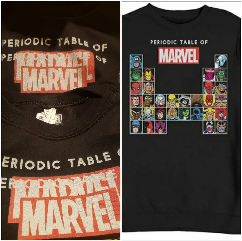 Defective, brand new Marvel periodic table sweatshirt *read description - Picture 1 of 13